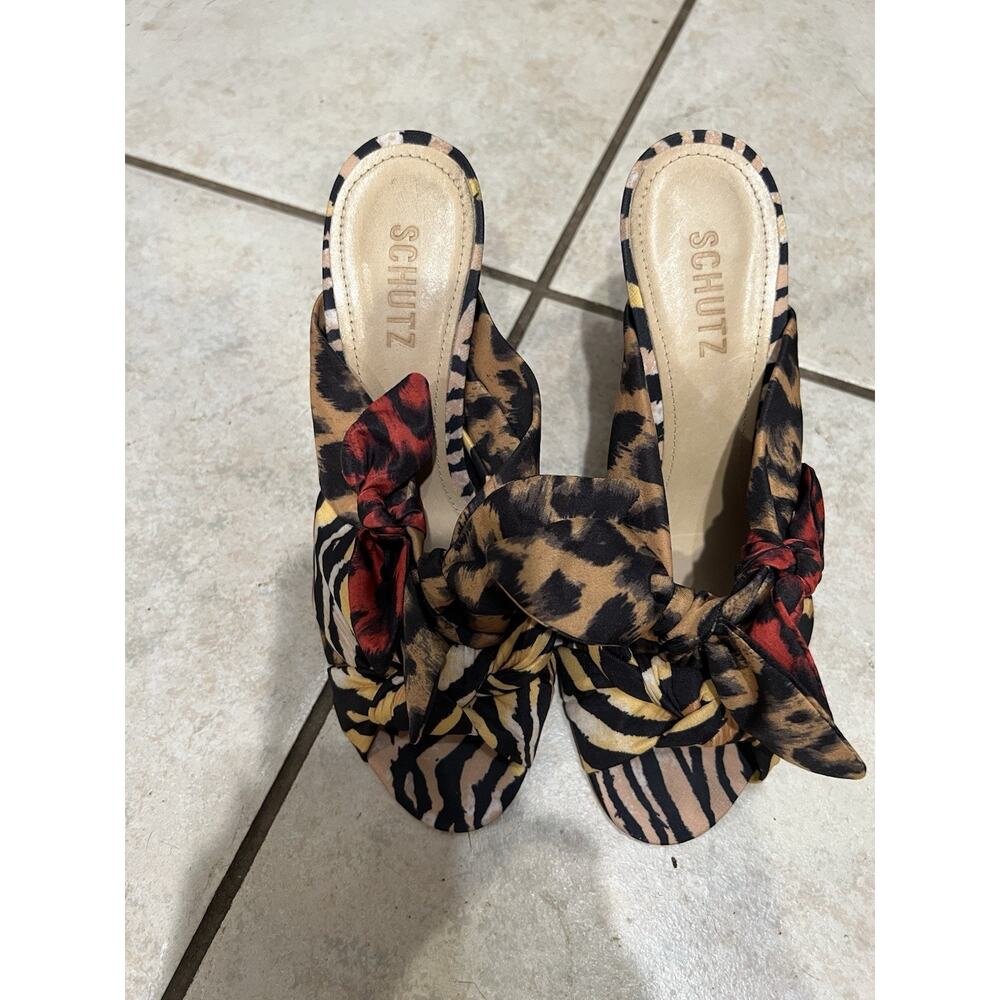 Schutz Yma Tecidos Multicolor Leopard Print Knotted Now Stiletto Heels Sz 9.5 B